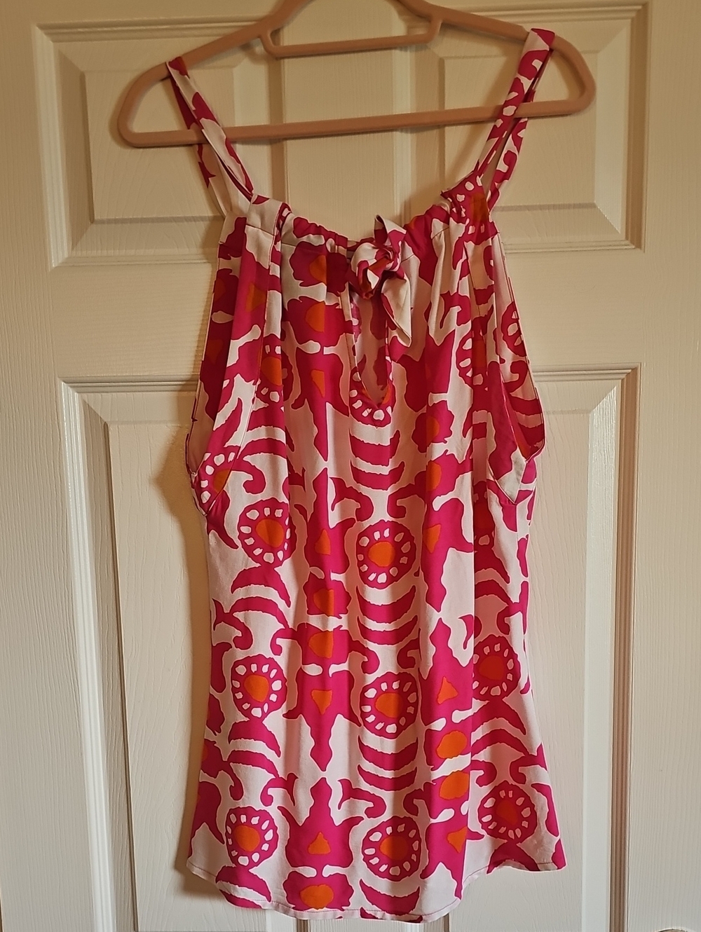 Escapada Pink and Orange Printed Tie-Neck Tank